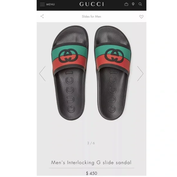 Gucci Signature Classic Stripe Rubber GG Logo Interlock Slides Sandals NWT 40